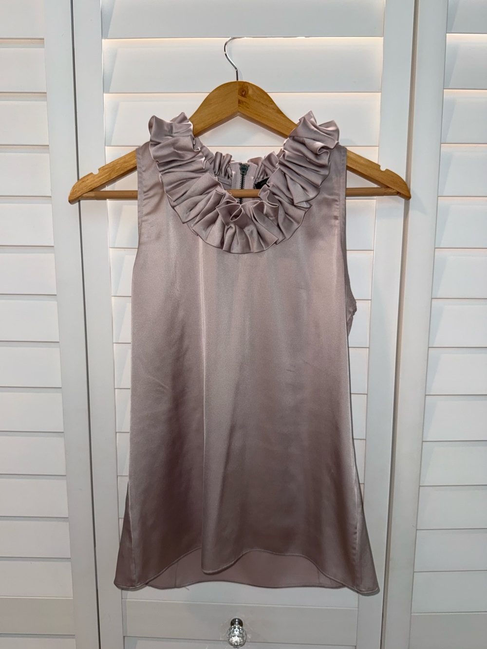 Ann Taylor Satin Ruffle-Neck Camisole in Mauve